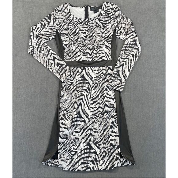 Zebra Print Bodycon Dress Kardashian Kollection Women M Black White Bold Glam - Picture 1 of 14